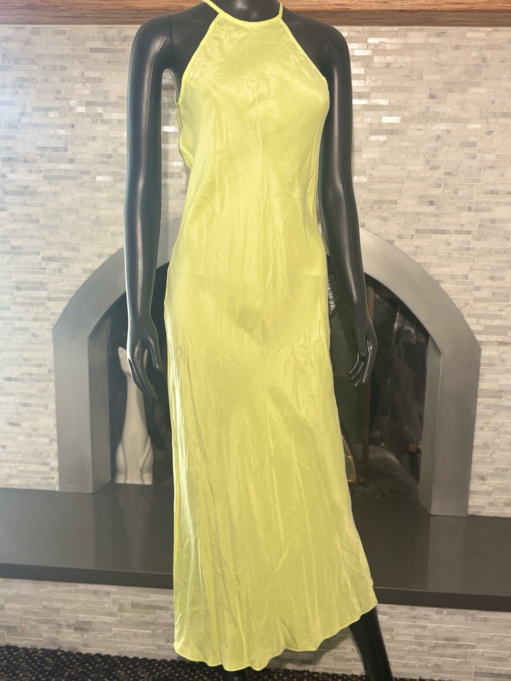 J.Crew Amber Slip Dress in Cupro Blend Pale Kiwi Neon Yellow Size 0